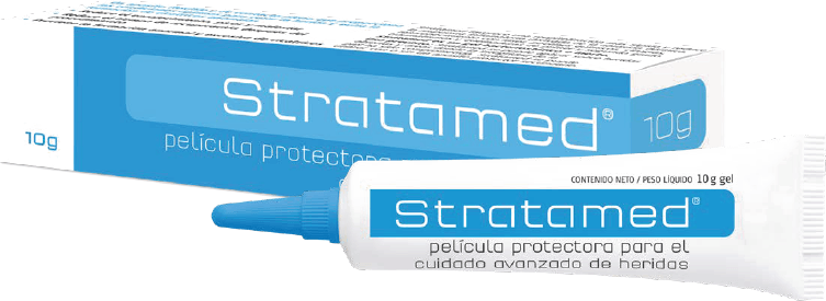 Envase español de Stratamed 10 g, apósito en gel para el cuidado avanzado de heridas